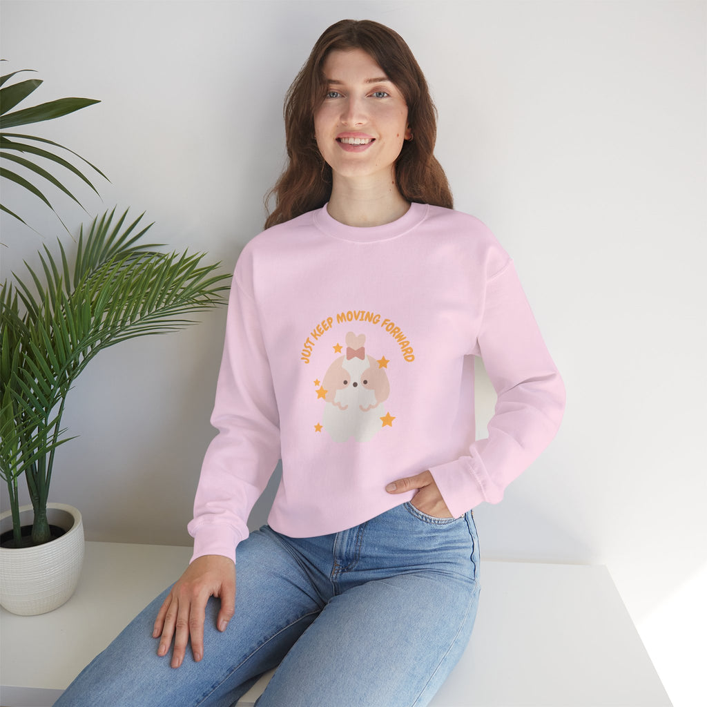 Crewneck Sweatshirt — Cute Kawaii Stars Design "Just Keep Moving Forward"