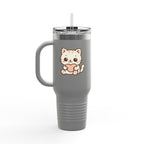 40oz Insulated Travel Mug Tumbler— Cute Kawaii Kitten Holding Heart