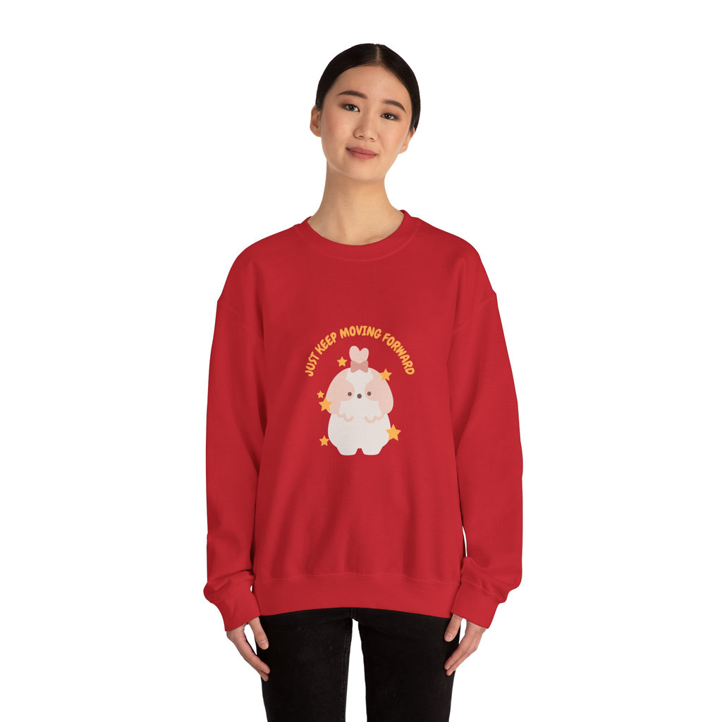 Crewneck Sweatshirt — Cute Kawaii Stars Design "Just Keep Moving Forward"