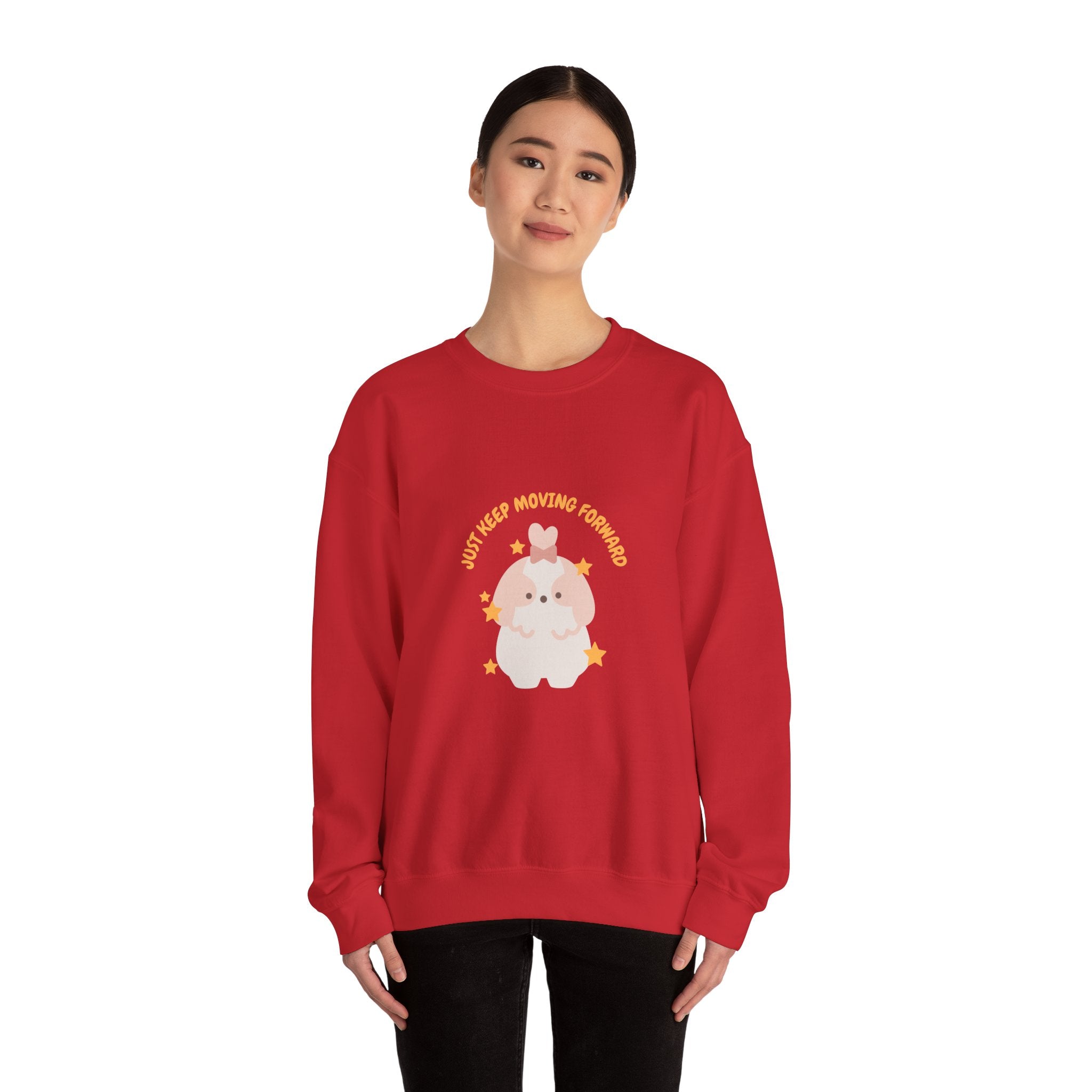 Crewneck Sweatshirt — Cute Kawaii Stars Design "Just Keep Moving Forward"
