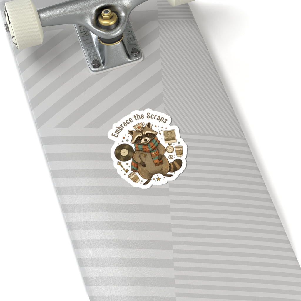 Embrace the Scraps Raccoon Sticker | Scavenger Chic, Trash Animal Realism