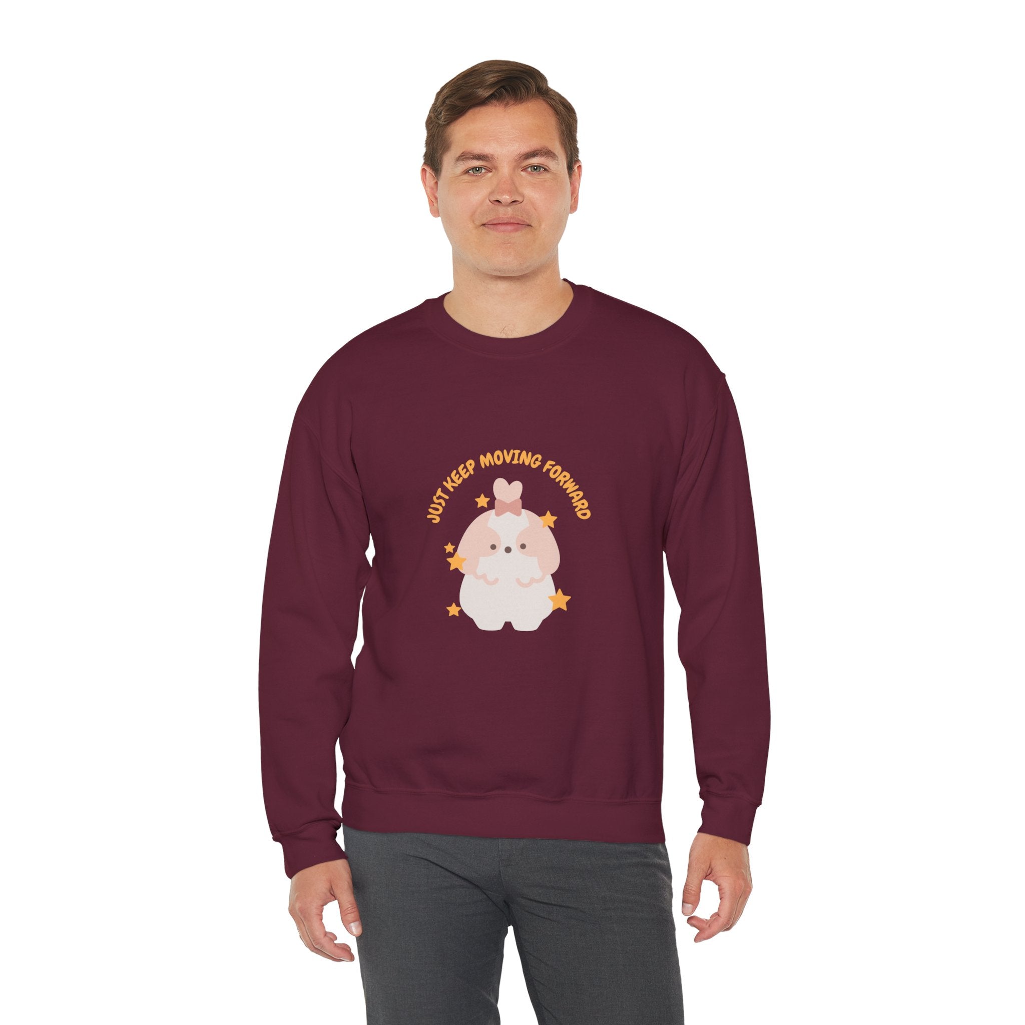 Crewneck Sweatshirt — Cute Kawaii Stars Design "Just Keep Moving Forward"