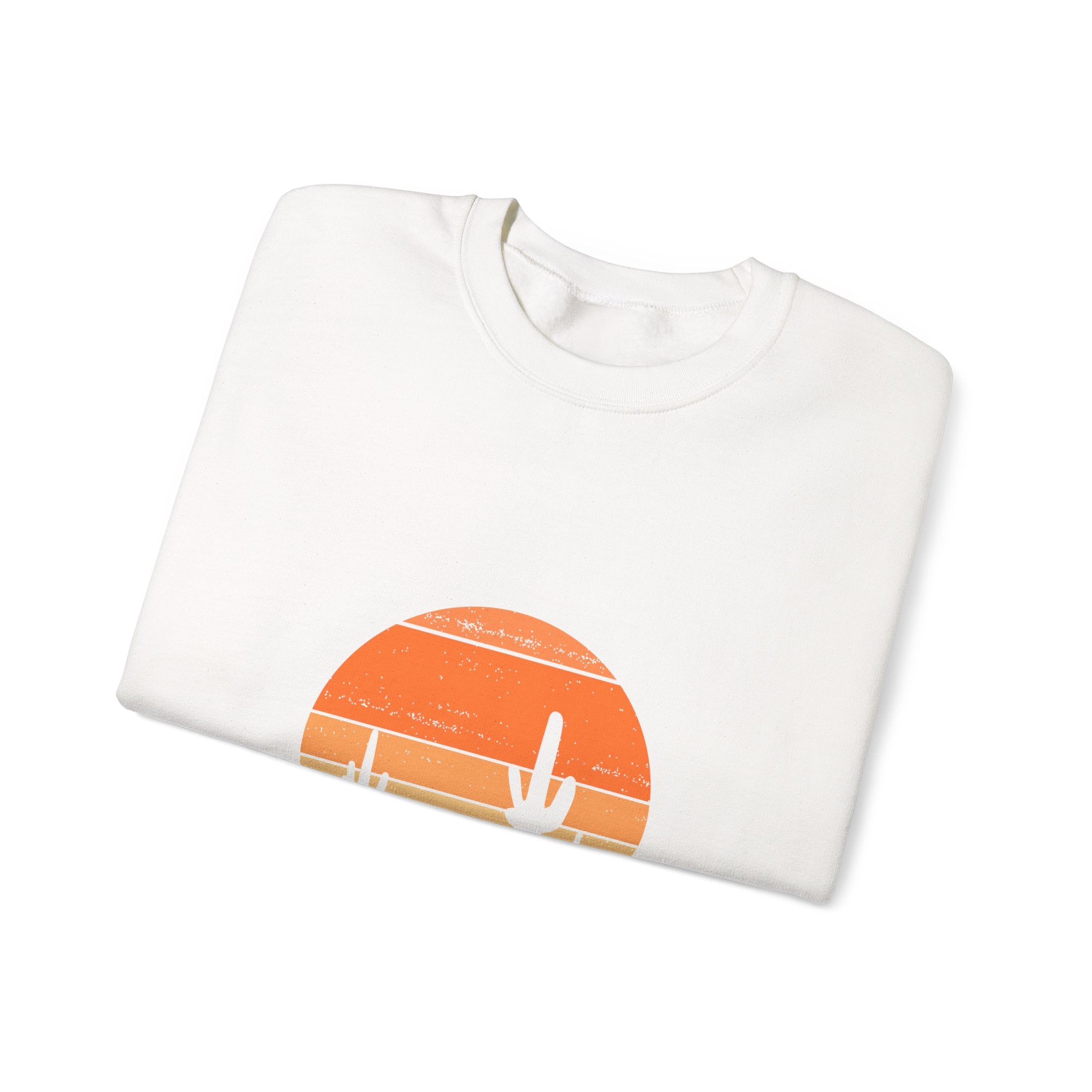Hello Sunshine Crewneck Sweatshirt — Retro Sunset Cactus Graphic