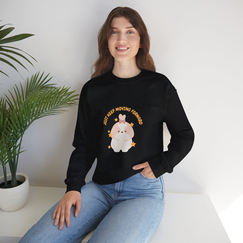 Crewneck Sweatshirt — Cute Kawaii Stars Design "Just Keep Moving Forward"