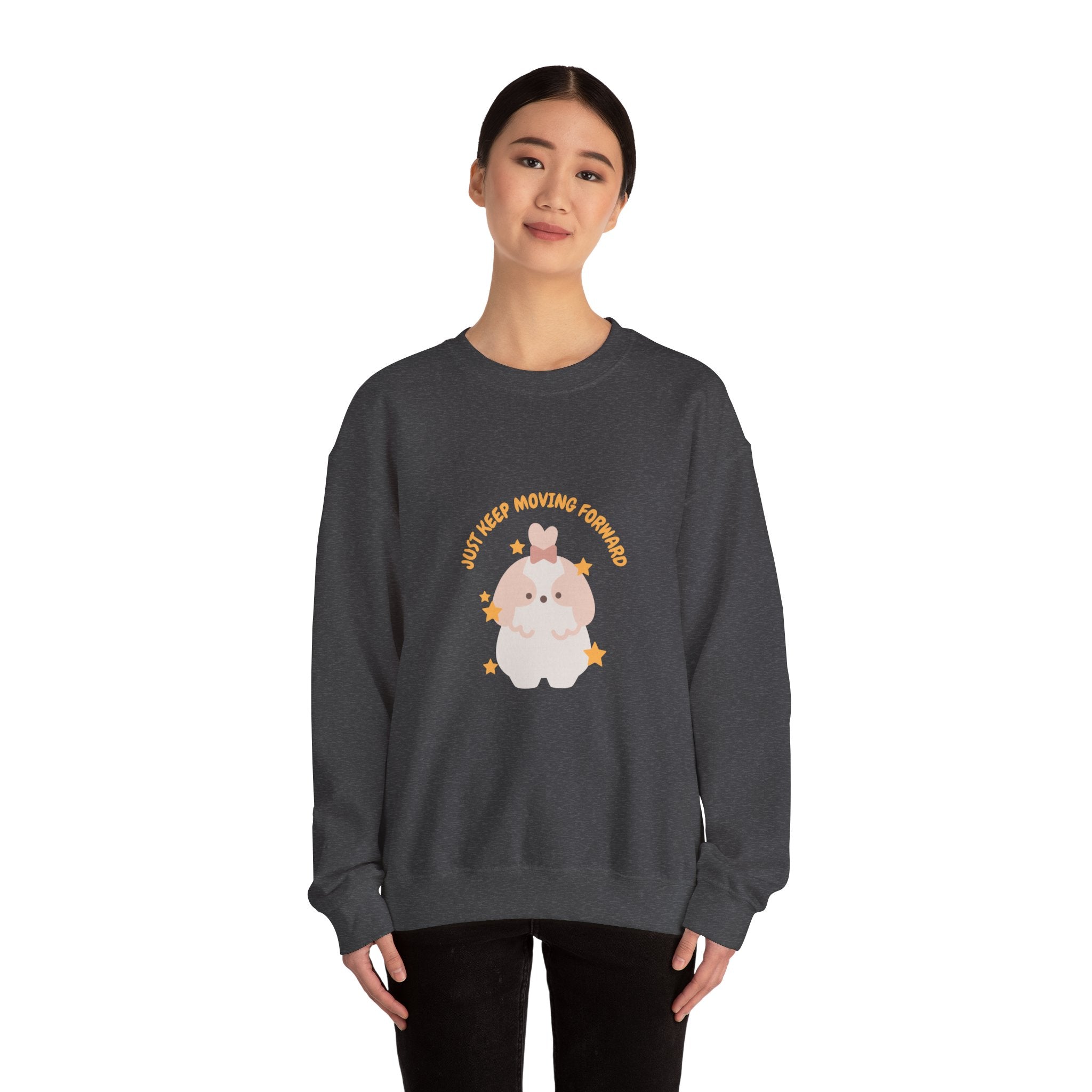 Crewneck Sweatshirt — Cute Kawaii Stars Design "Just Keep Moving Forward"