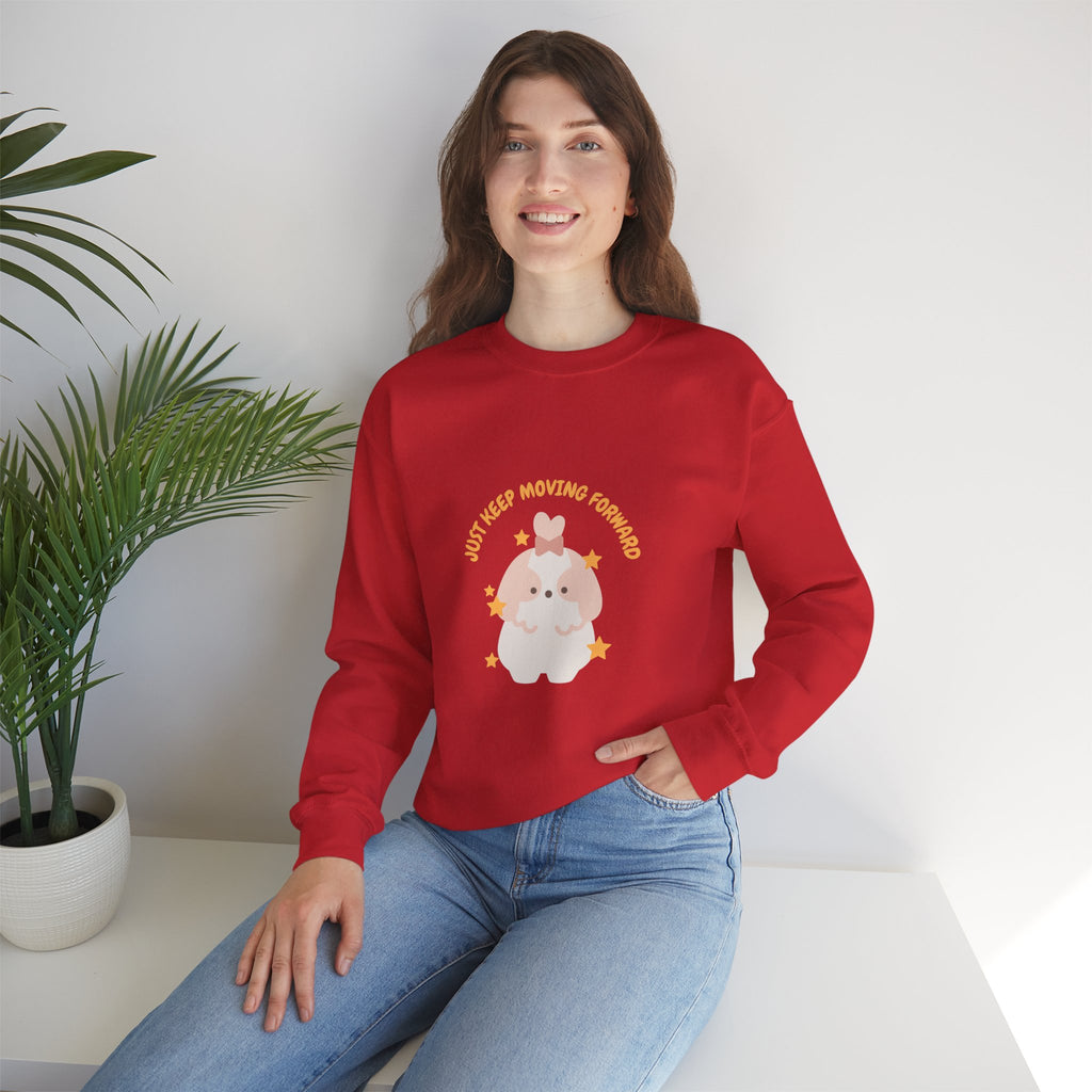 Crewneck Sweatshirt — Cute Kawaii Stars Design "Just Keep Moving Forward"