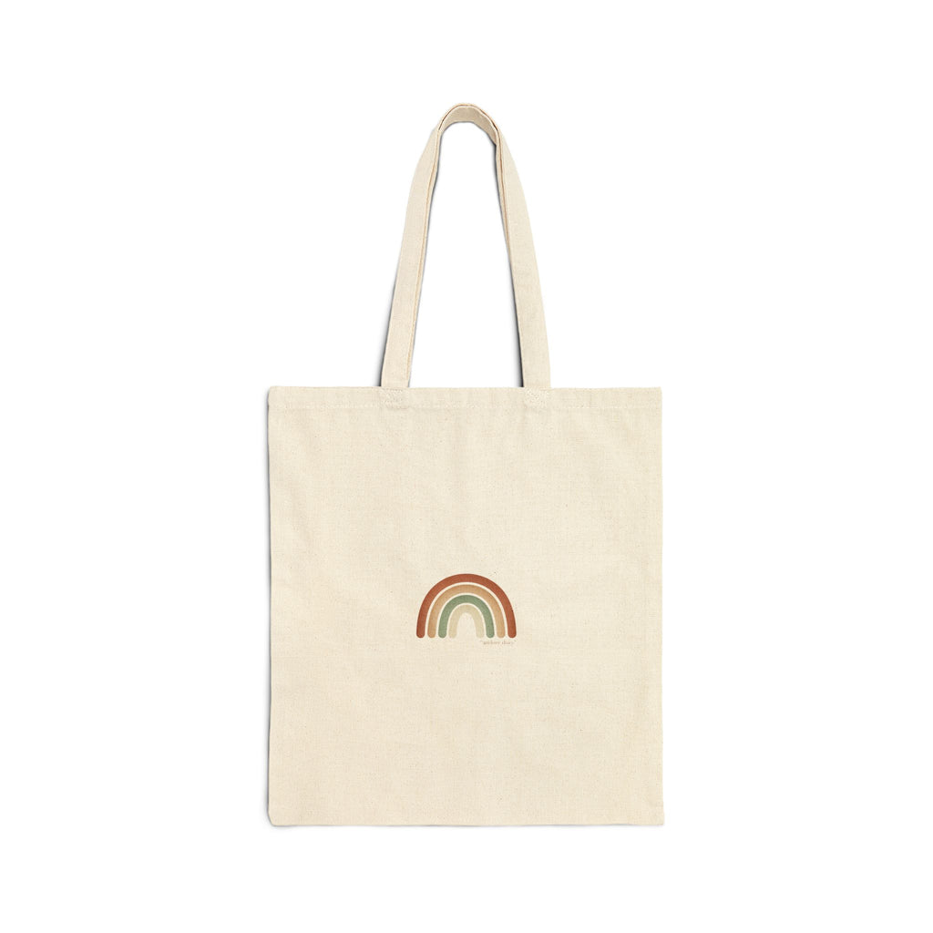 Neutral Rainbow Boho Arc Tote | muted rainbow art, desert arc design