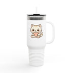 40oz Insulated Travel Mug Tumbler— Cute Kawaii Kitten Holding Heart