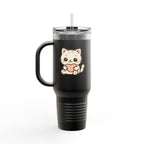 40oz Insulated Travel Mug Tumbler— Cute Kawaii Kitten Holding Heart