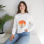 Hello Sunshine Crewneck Sweatshirt — Retro Sunset Cactus Graphic