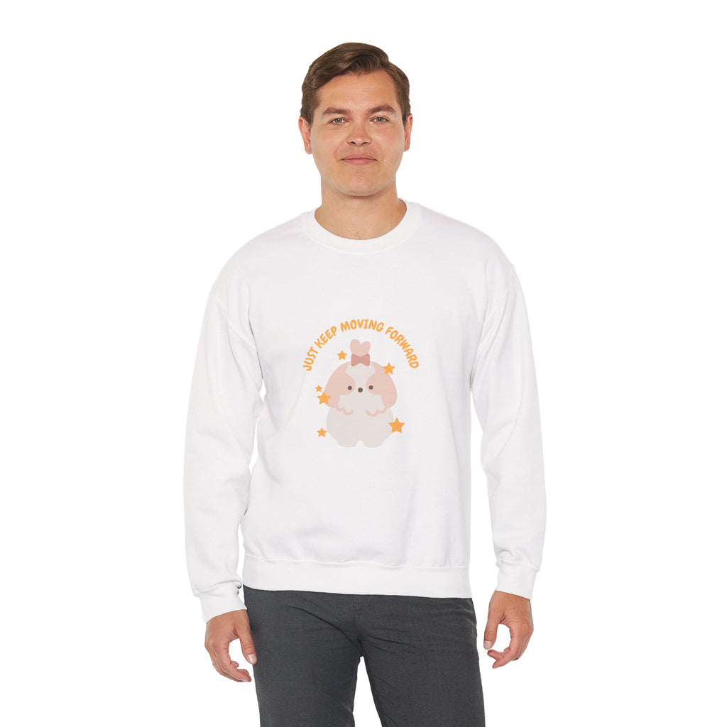 Crewneck Sweatshirt — Cute Kawaii Stars Design "Just Keep Moving Forward"