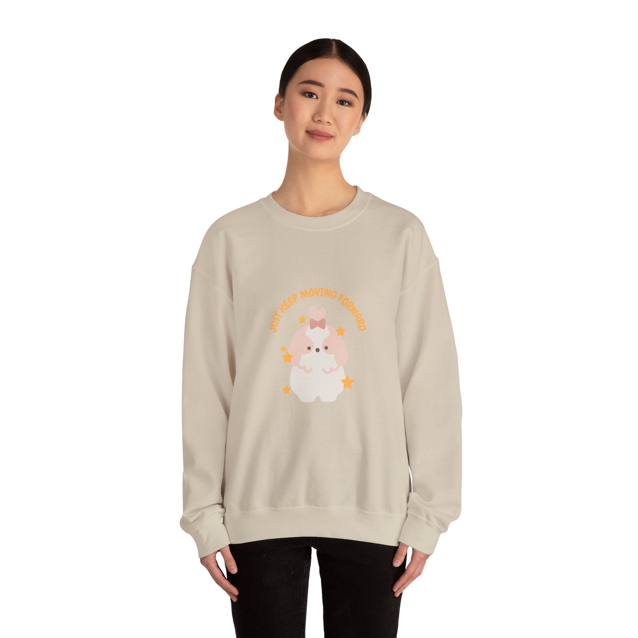 Crewneck Sweatshirt — Cute Kawaii Stars Design "Just Keep Moving Forward"