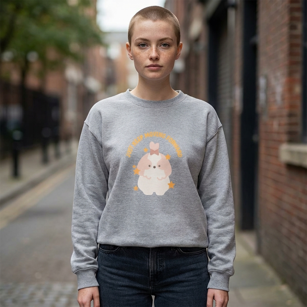 Crewneck Sweatshirt — Cute Kawaii Stars Design "Just Keep Moving Forward"