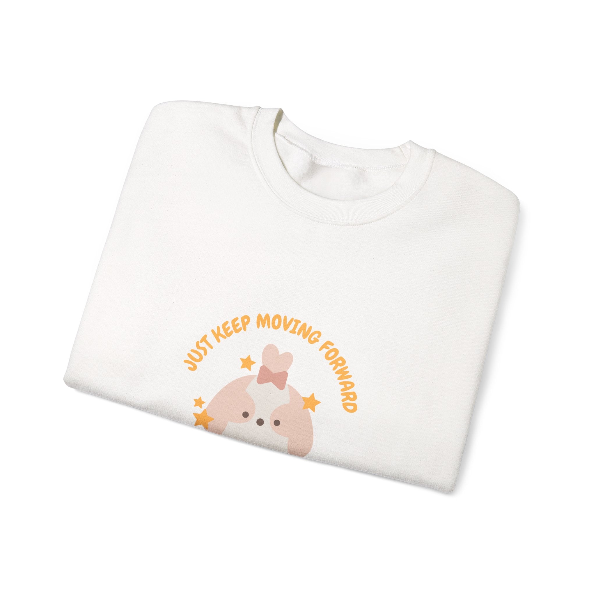 Crewneck Sweatshirt — Cute Kawaii Stars Design "Just Keep Moving Forward"