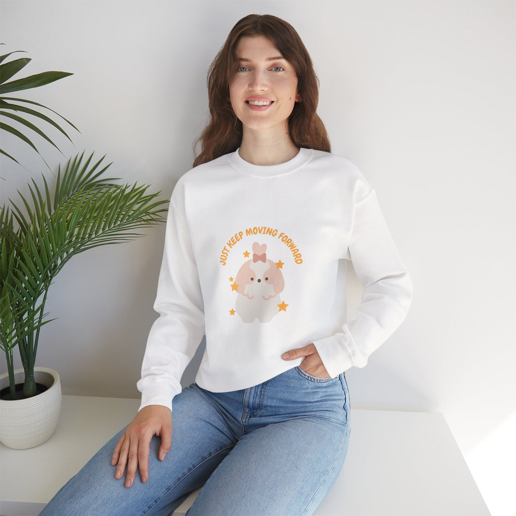 Crewneck Sweatshirt — Cute Kawaii Stars Design "Just Keep Moving Forward"