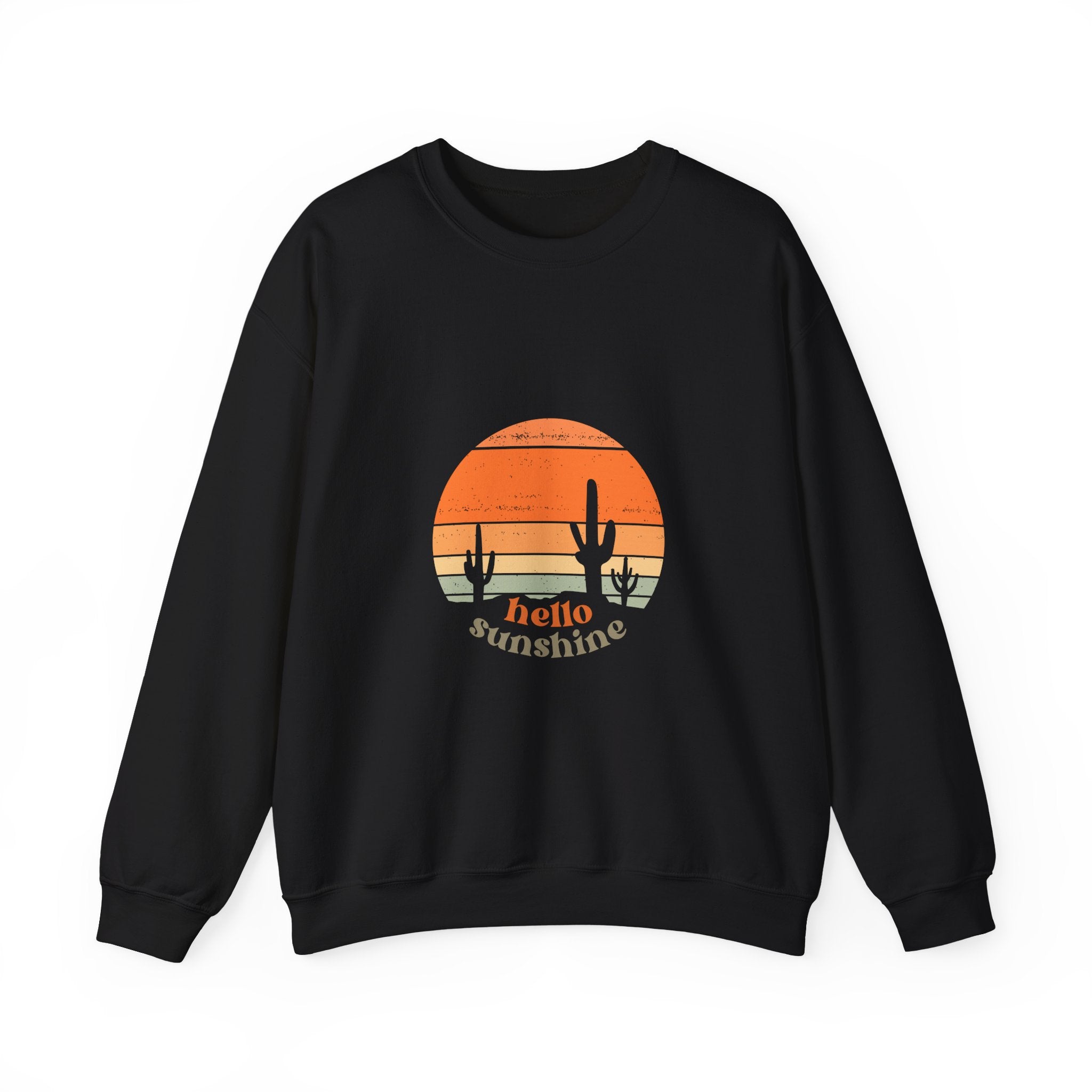 Hello Sunshine Crewneck Sweatshirt — Retro Sunset Cactus Graphic