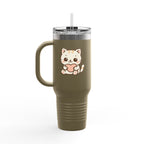 40oz Insulated Travel Mug Tumbler— Cute Kawaii Kitten Holding Heart