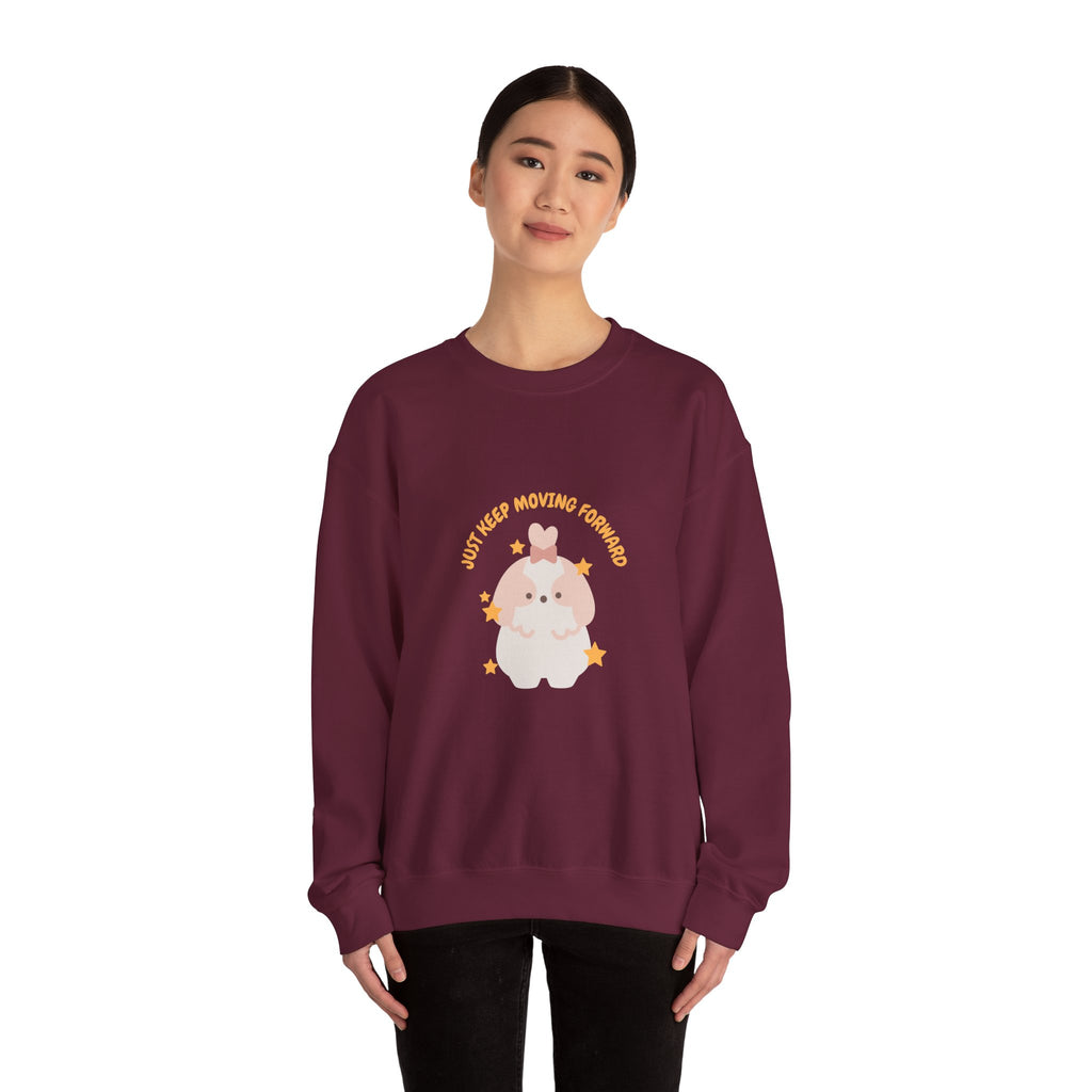 Crewneck Sweatshirt — Cute Kawaii Stars Design "Just Keep Moving Forward"
