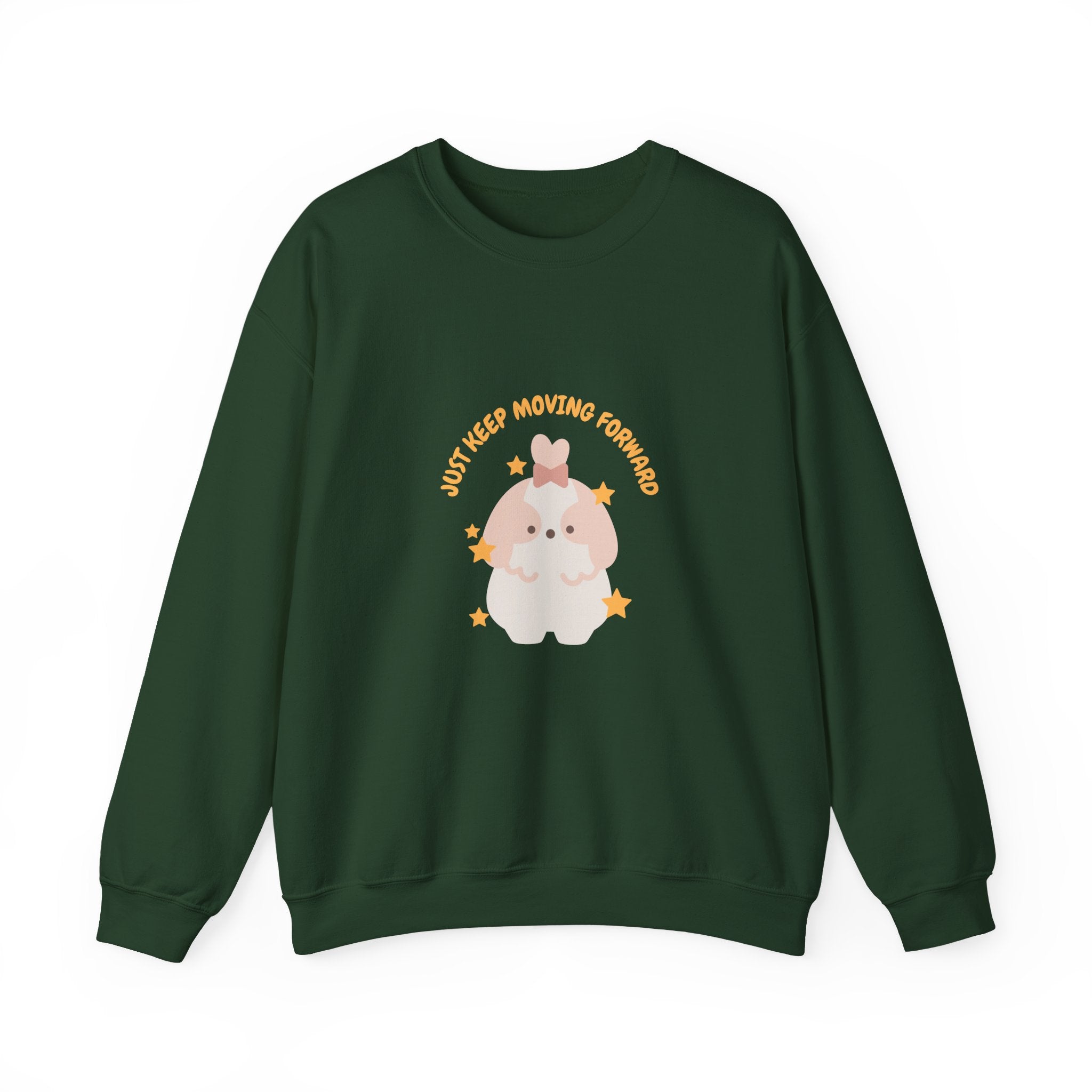 Crewneck Sweatshirt — Cute Kawaii Stars Design "Just Keep Moving Forward"