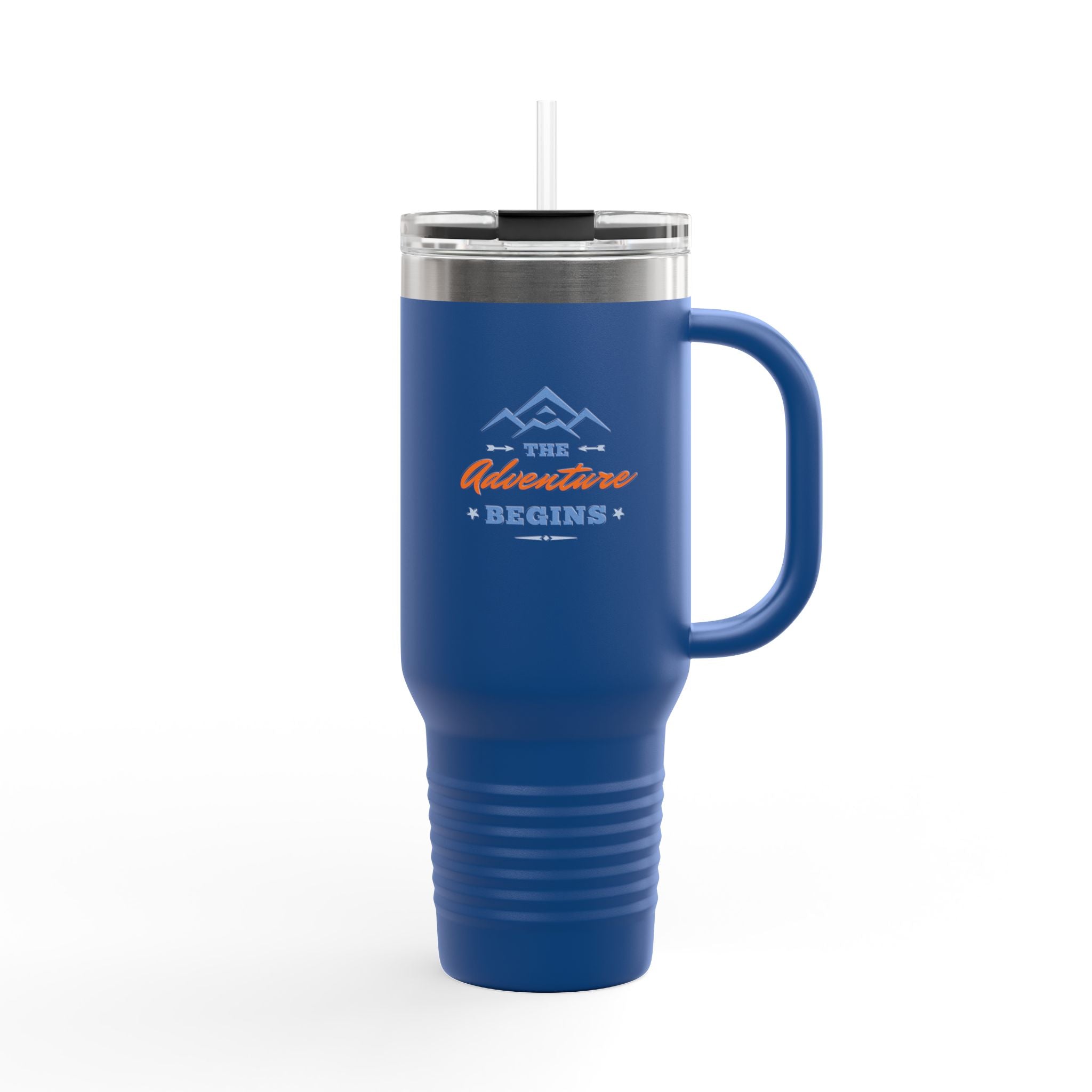 40oz Insulated Travel Mug — “The Adventure Begins” Mountain Stainless Tumbler
