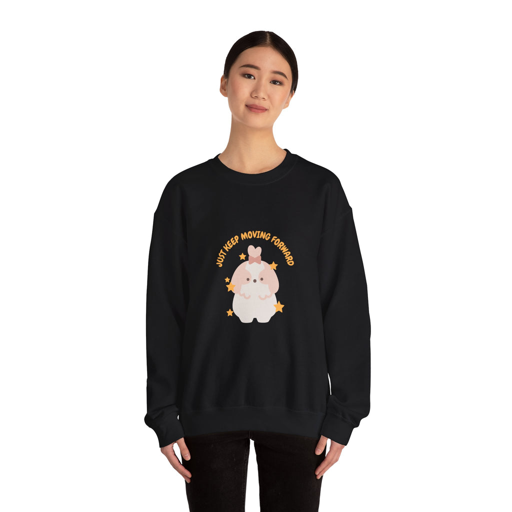 Crewneck Sweatshirt — Cute Kawaii Stars Design "Just Keep Moving Forward"