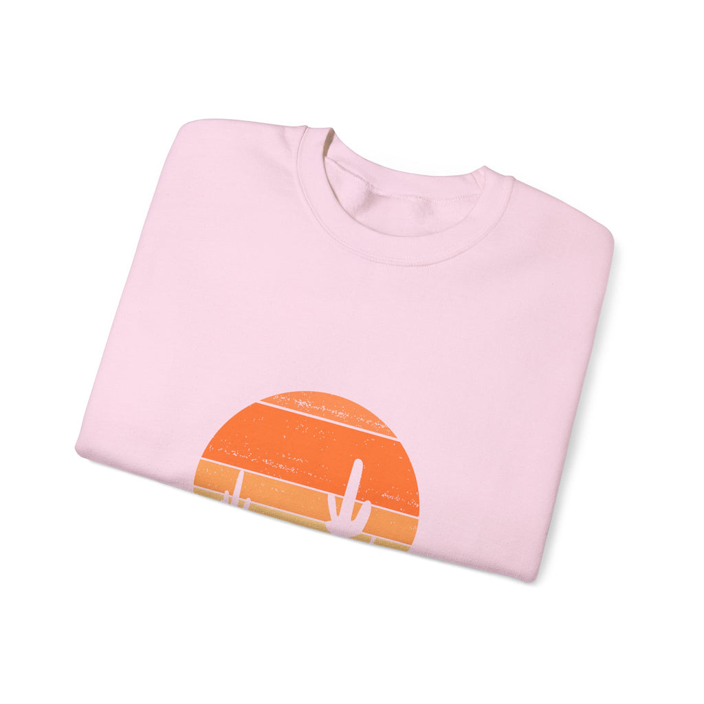 Hello Sunshine Crewneck Sweatshirt — Retro Sunset Cactus Graphic