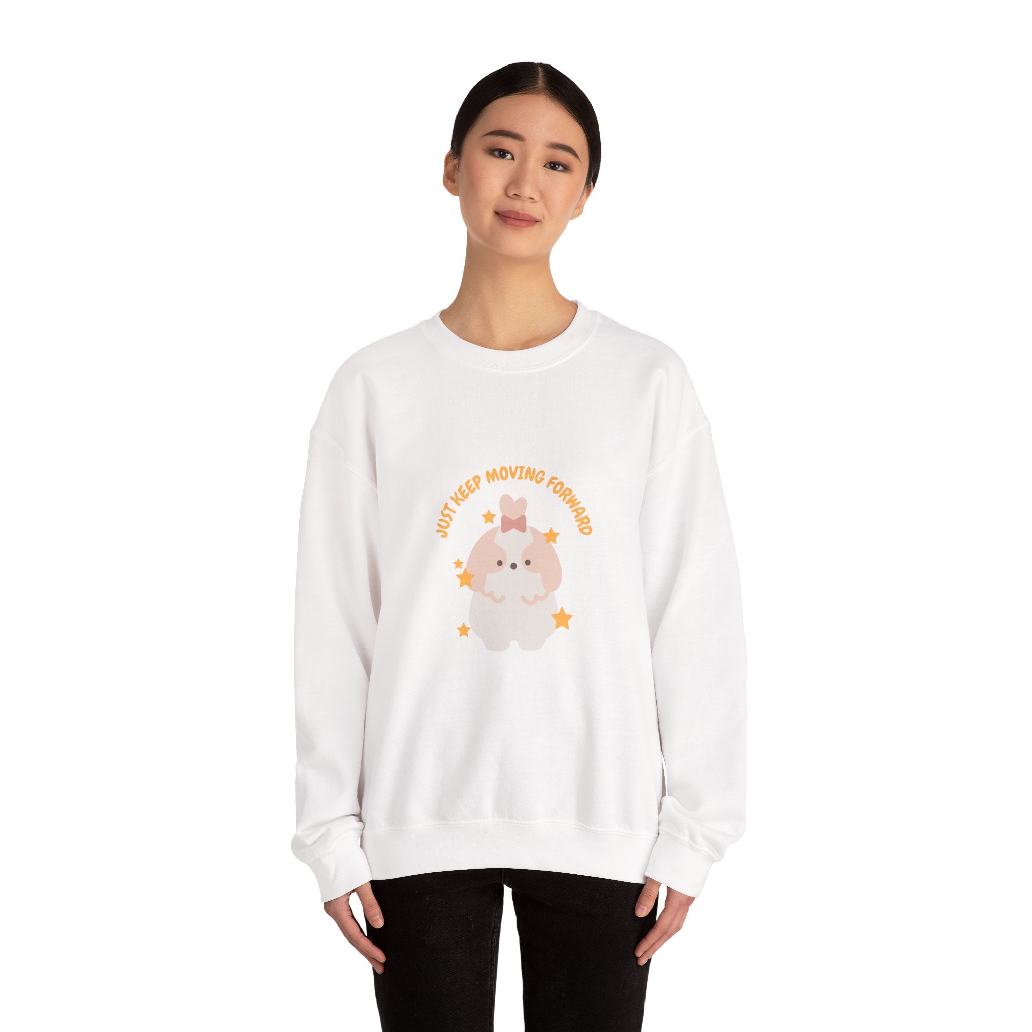 Crewneck Sweatshirt — Cute Kawaii Stars Design "Just Keep Moving Forward"