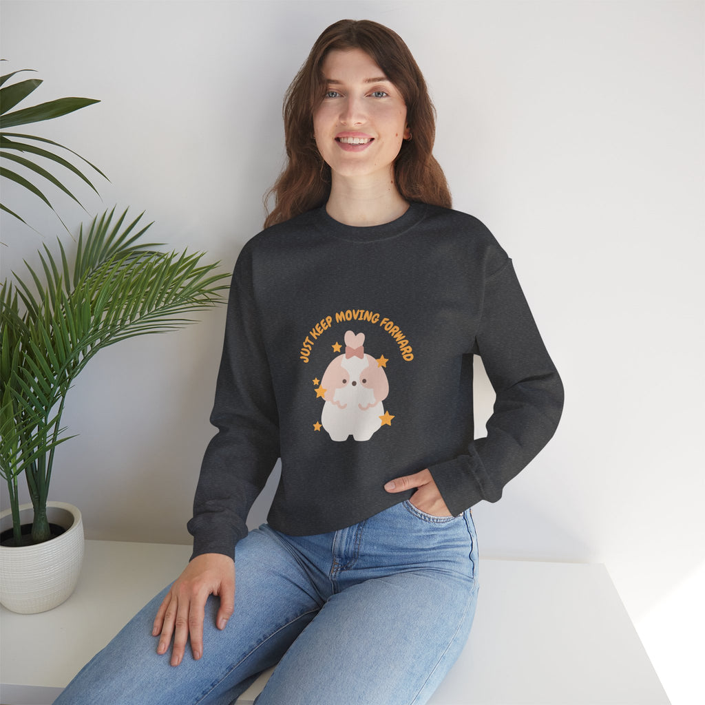 Crewneck Sweatshirt — Cute Kawaii Stars Design "Just Keep Moving Forward"