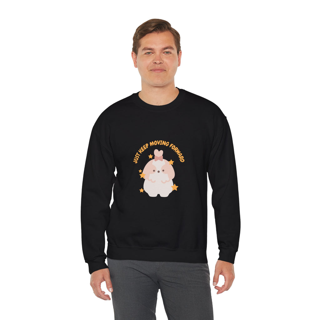 Crewneck Sweatshirt — Cute Kawaii Stars Design "Just Keep Moving Forward"