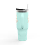 40oz Insulated Travel Mug Tumbler— Cute Kawaii Kitten Holding Heart