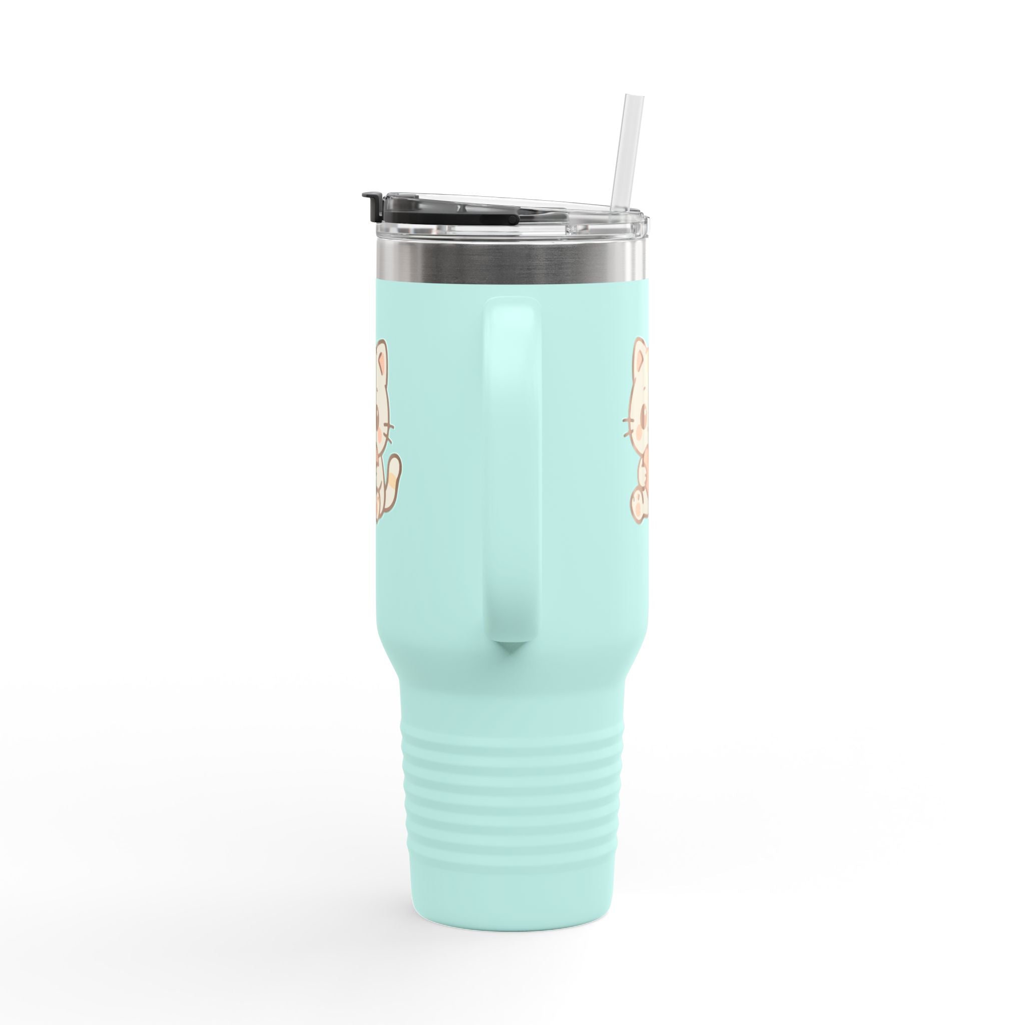 40oz Insulated Travel Mug Tumbler— Cute Kawaii Kitten Holding Heart