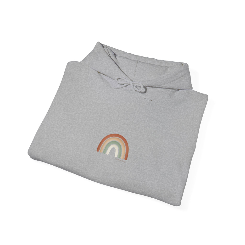 Neutral muted rainbow hoodie | boho rainbow arc, desert arc design