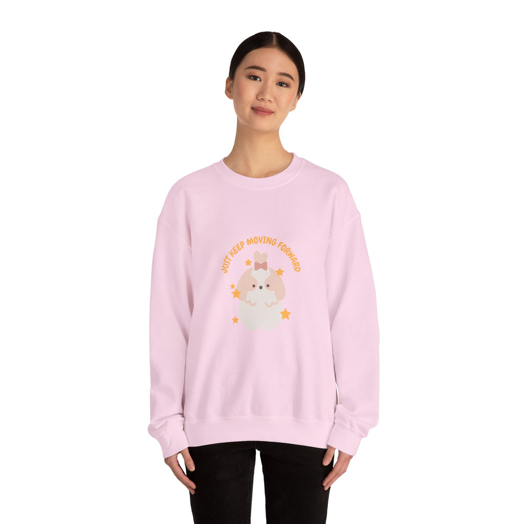 Crewneck Sweatshirt — Cute Kawaii Stars Design "Just Keep Moving Forward"