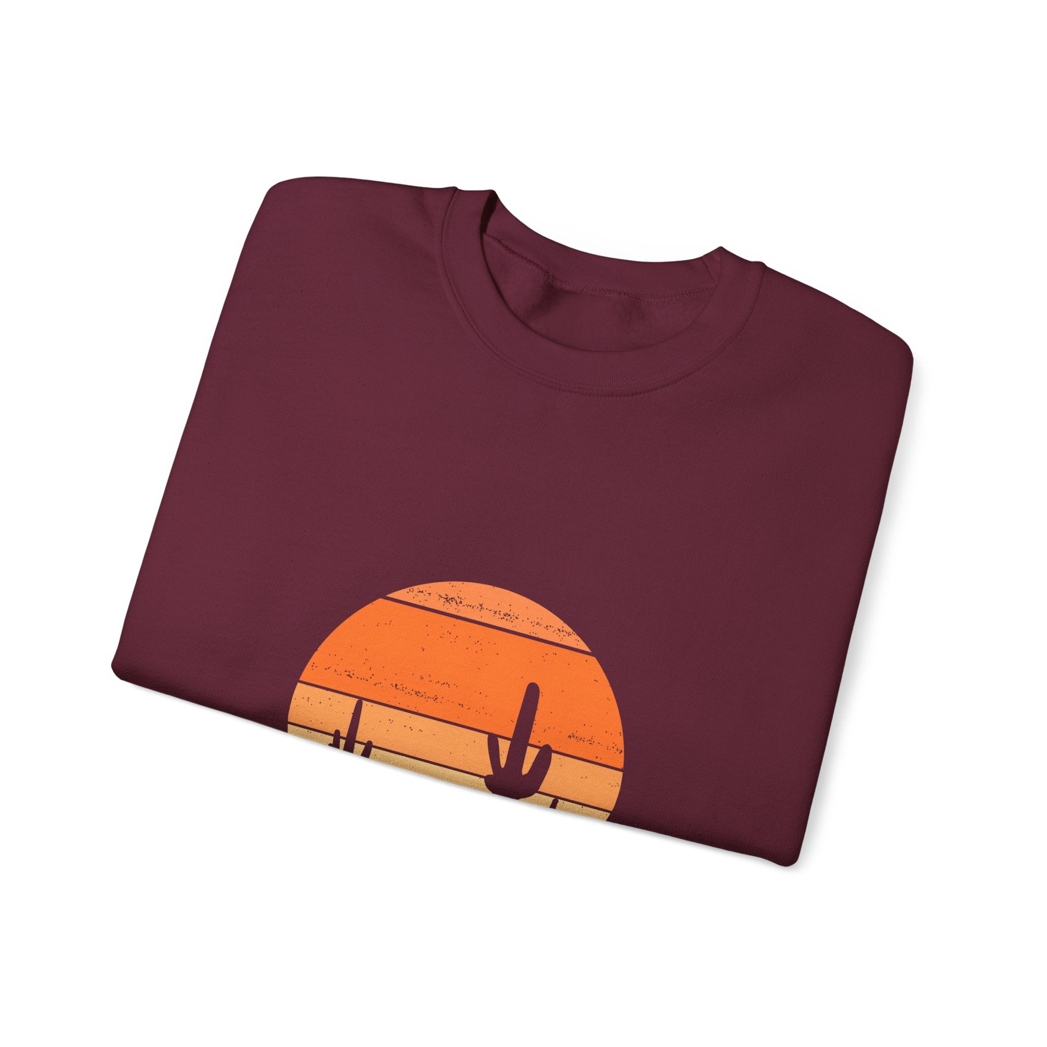 Hello Sunshine Crewneck Sweatshirt — Retro Sunset Cactus Graphic