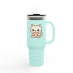 40oz Insulated Travel Mug Tumbler— Cute Kawaii Kitten Holding Heart