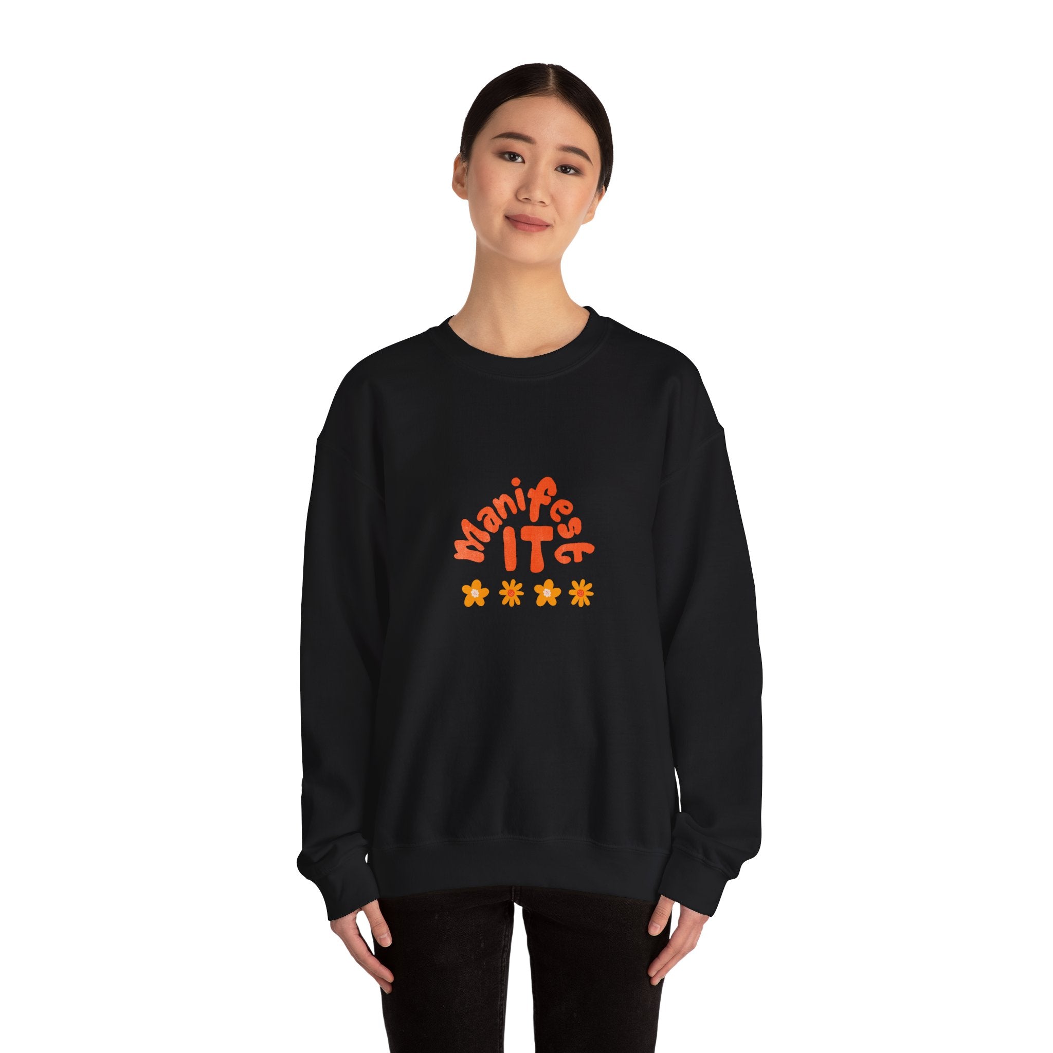 Manifest It Sweatshirt — Retro Flower Graphic Crewneck