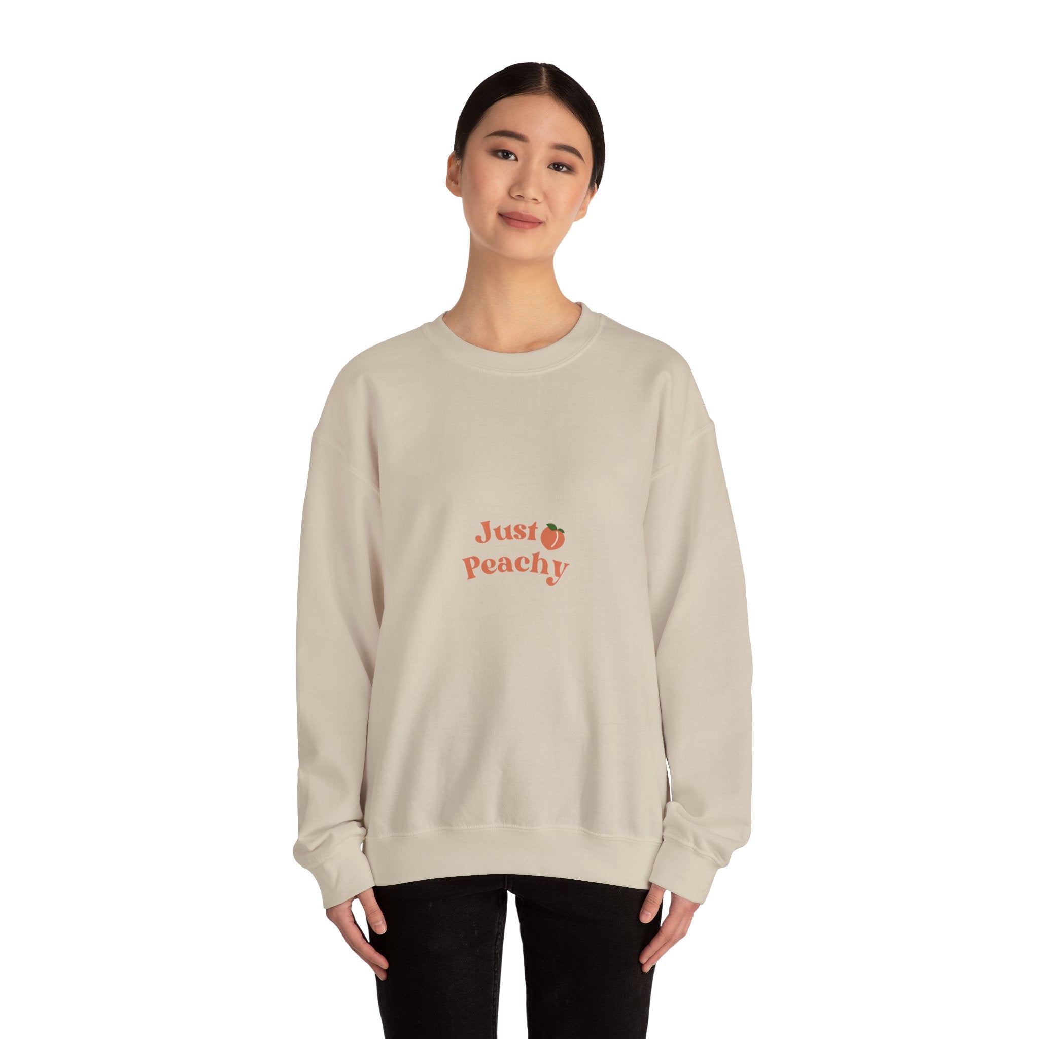 Just Peachy Crewneck Sweatshirt — Cute Peach Graphic Pullover