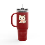 40oz Insulated Travel Mug Tumbler— Cute Kawaii Kitten Holding Heart